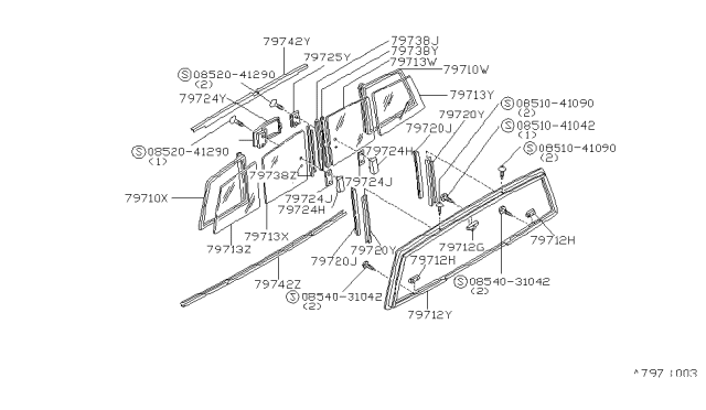 1982 Nissan 720 Pickup Glass Bk Window L Diagram for 79735-25W00