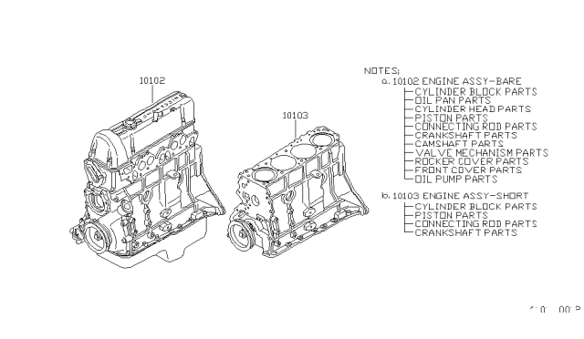 1986 Nissan 720 Pickup Engine Short Diagram for 10103-61W00