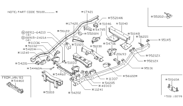 1983 Nissan 720 Pickup Member Cross 1 Diagram for 51010-41W02