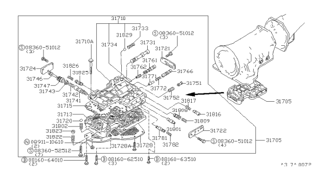 1986 Nissan 720 Pickup Control Valve (ATM) Diagram