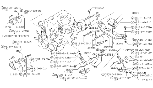 1981 Nissan 720 Pickup Engine & Transmission Mounting Diagram 2