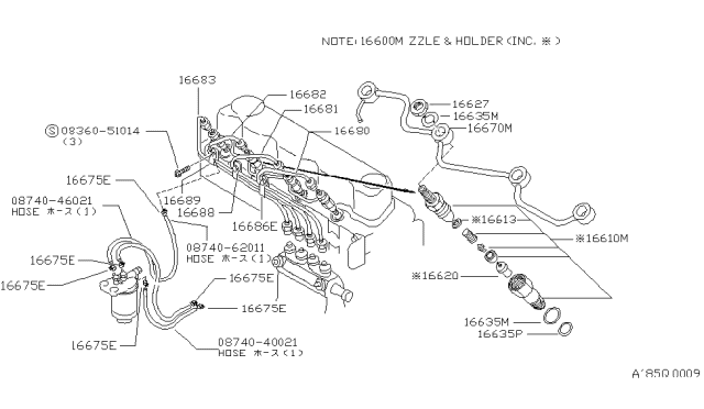1985 Nissan 720 Pickup Gasket Nozzle Diagram for 16626-V1700