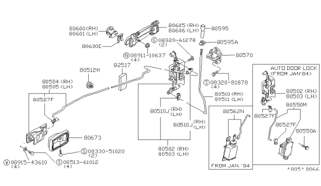 1985 Nissan 720 Pickup Front Right (Passenger-Side) Door Lock Actuator Diagram for 80503-71W00