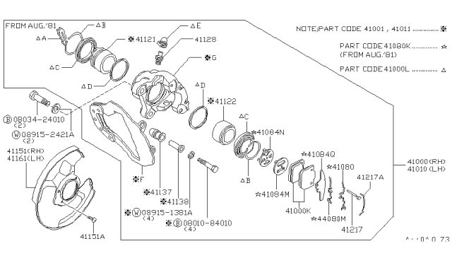 1982 Nissan 720 Pickup BAFFLE Front Brake Diagram for 41151-09W00