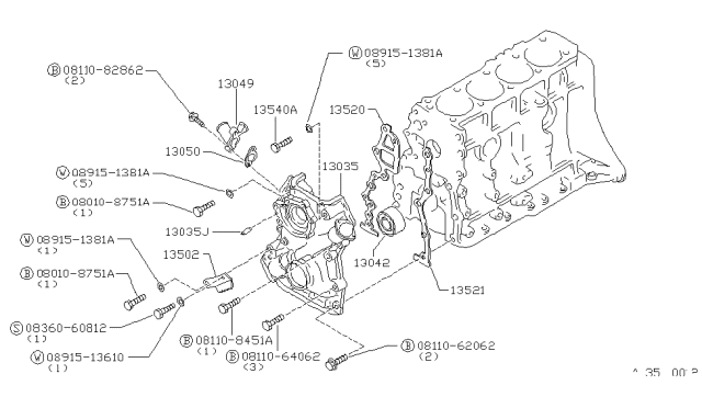 1981 Nissan 720 Pickup Front Cover,Vacuum Pump & Fitting Diagram 1