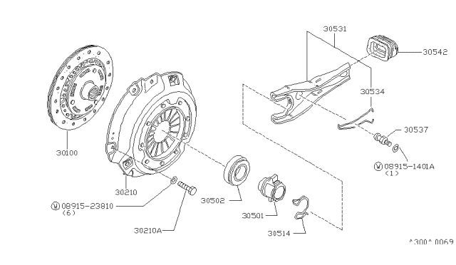 1986 Nissan 720 Pickup Clutch Cover,Disc & Release Parts Diagram
