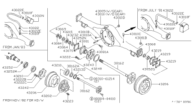 1984 Nissan 720 Pickup Nut Lock Rear AXL Diagram for 43084-R9000
