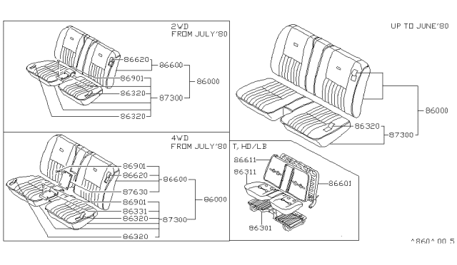 1982 Nissan 720 Pickup Cushion Front Seat GRY Diagram for 87300-48W10