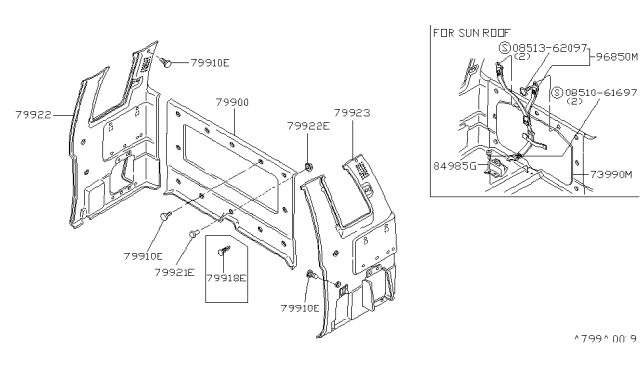 1985 Nissan 720 Pickup Rear & Back Panel Trimming Diagram