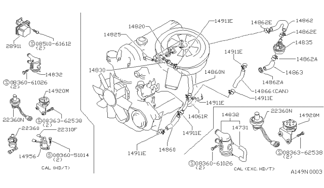 1986 Nissan 720 Pickup Valve Control Diagram for 14920-W8810