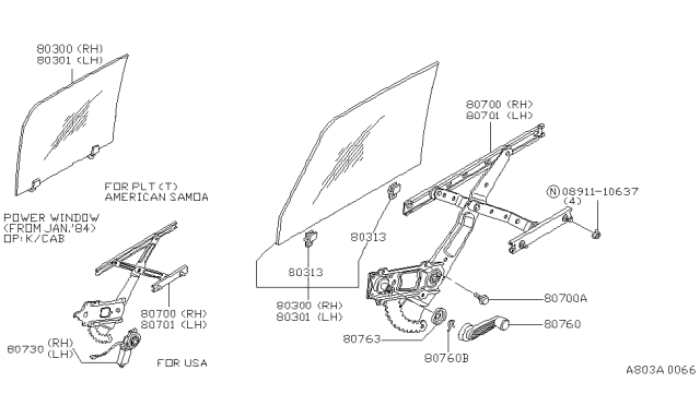 1985 Nissan 720 Pickup Handle-Window BRN Diagram for 80760-01W06