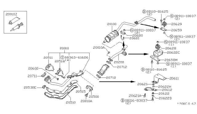 1982 Nissan 720 Pickup Exhaust Tube & Muffler Diagram 6