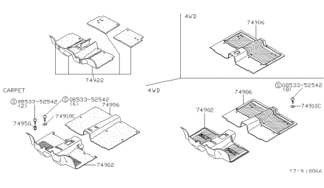 1982 Nissan 720 Pickup Mat Floor Black Diagram for 74906-14W00