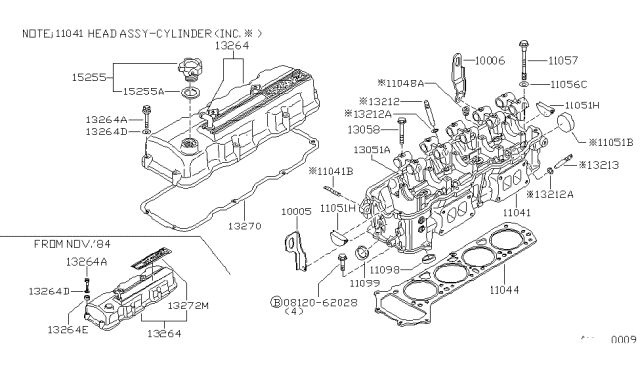 1983 Nissan 720 Pickup Cylinder Head & Rocker Cover Diagram 6