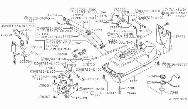 1985 Nissan 720 Pickup Fuel Tank Sending Unit Diagram for 25060-10W01