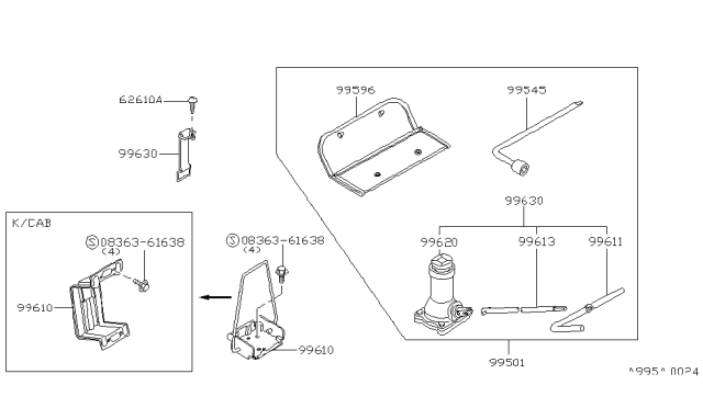 1984 Nissan 720 Pickup Tool Kit & Maintenance Manual Diagram