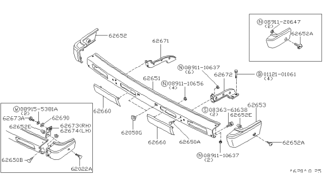 1983 Nissan 720 Pickup Bumper Front Center Diagram for 62023-10W01