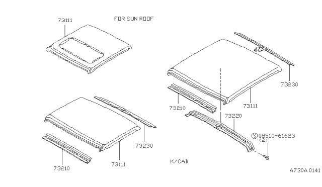 1981 Nissan 720 Pickup Rail Roof Front Diagram for 73214-01W00
