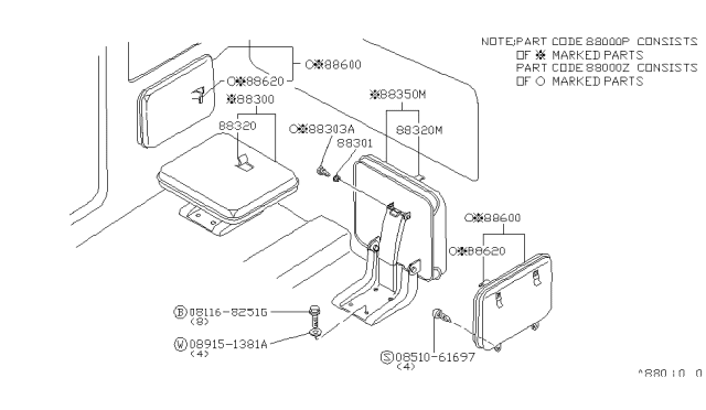 1985 Nissan 720 Pickup Cushion ASY Rt Blk Diagram for 88300-20W20