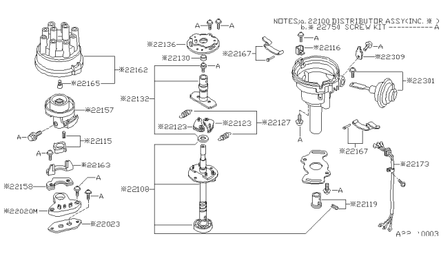 1983 Nissan 720 Pickup Distributor Diagram for 22100-40W20