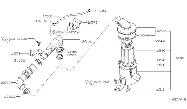 1980 Nissan 720 Pickup Duct Assembly Diagram for 16530-36W00