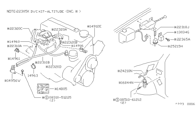 1985 Nissan 720 Pickup Hose Vacuum Control Diagram for 22320-80W21