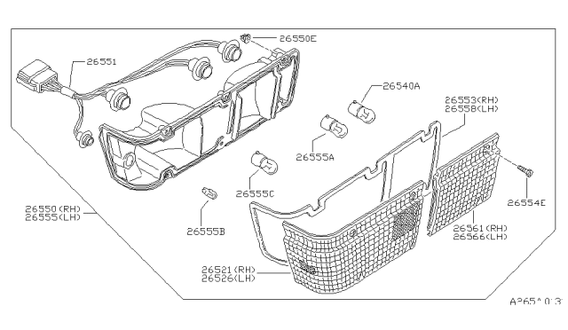 1980 Nissan 720 Pickup Lens Rear LH Diagram for 26557-04W00