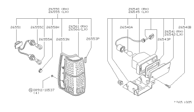 1984 Nissan 720 Pickup Lamp Re Combination LH Diagram for 26555-80W00