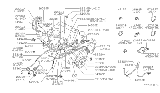 1984 Nissan 720 Pickup Hose Vacuum Diagram for 16521-W0462