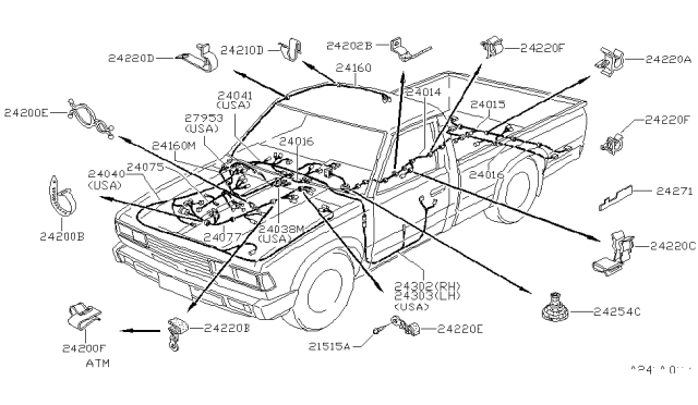 1983 Nissan 720 Pickup Harness-Tail Diagram for 24015-04W00