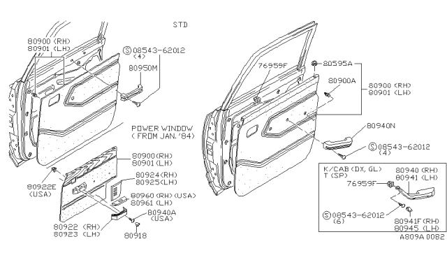 1982 Nissan 720 Pickup Front Door Armrest Left Diagram for 80941-01W10