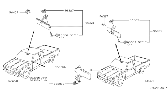 1984 Nissan 720 Pickup Mirror Inside Diagram for 96321-10W02