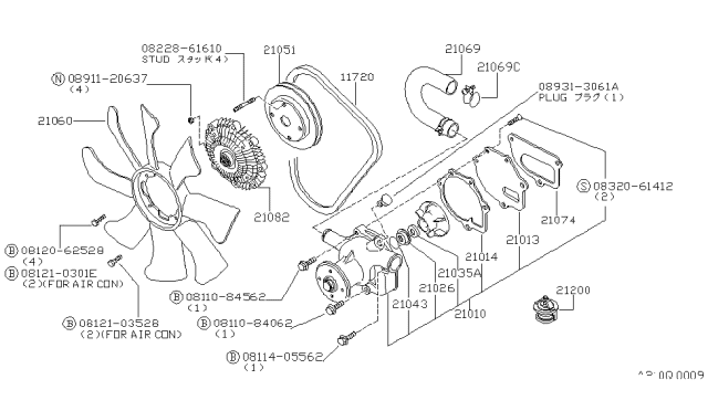 1986 Nissan 720 Pickup Engine Coolant Thermostat Diagram for 21200-80W10