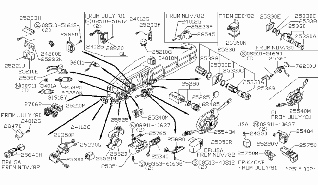 1984 Nissan 720 Pickup Switch Door Diagram for 25360-01A00