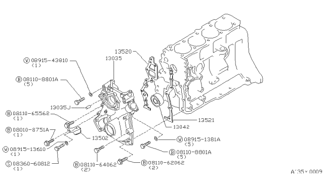 1985 Nissan 720 Pickup Front Cover,Vacuum Pump & Fitting Diagram 4