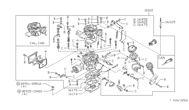 1986 Nissan 720 Pickup CARBURETOR ASY Diagram for 16010-83W10