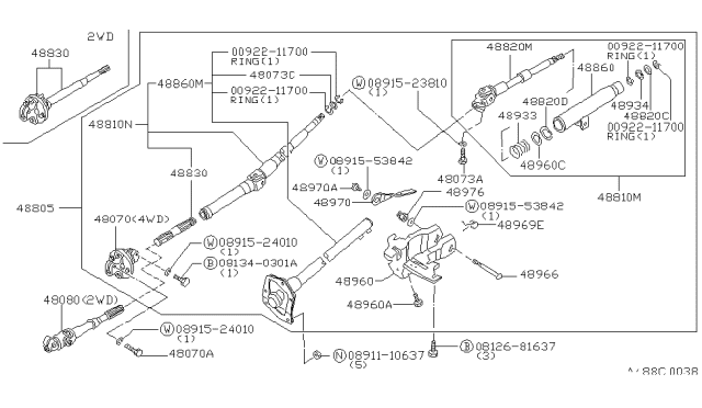 1983 Nissan 720 Pickup Column Assembly Diagram for 48810-34W10