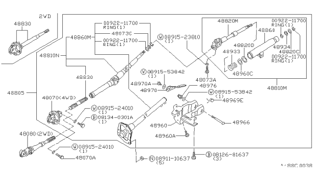 1985 Nissan 720 Pickup Steering Column Diagram for 48810-19W10