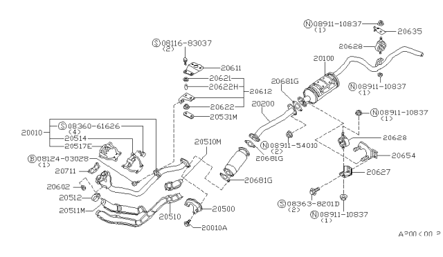 1986 Nissan 720 Pickup Exhaust Tube & Muffler Diagram 4