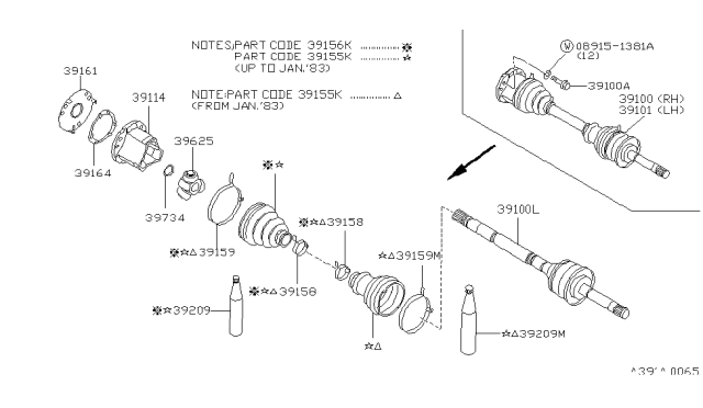 1984 Nissan 720 Pickup Front Drive Shaft (FF) Diagram