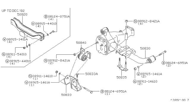 1983 Nissan 720 Pickup Member Assembly Diagram for 38920-18W00