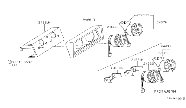 1985 Nissan 720 Pickup Voltage Meter Assembly Diagram for 24822-46W10