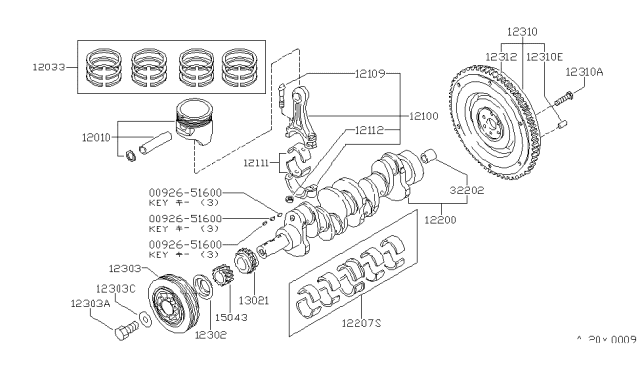 1985 Nissan 720 Pickup Piston,Crankshaft & Flywheel Diagram 4