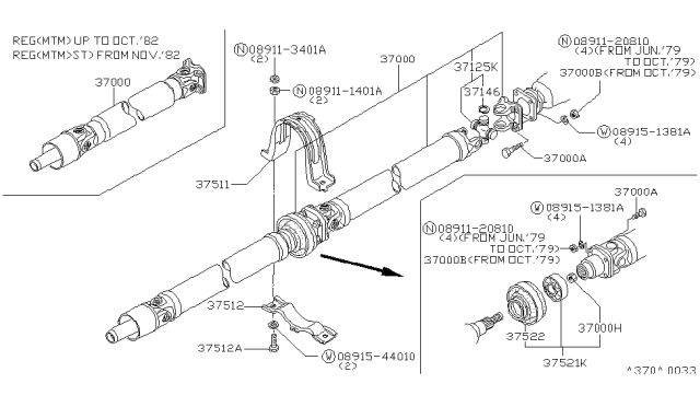 1983 Nissan 720 Pickup PROPELLER Shaft Diagram for 37000-09W10