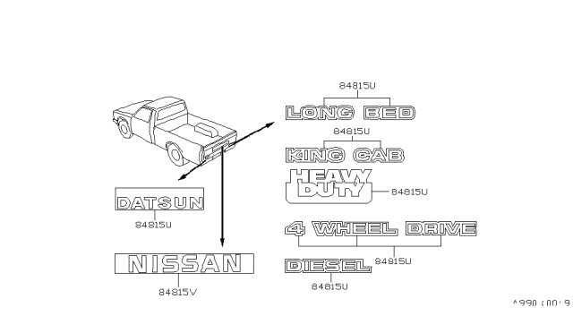 1980 Nissan 720 Pickup Emblem & Name Label Diagram 2