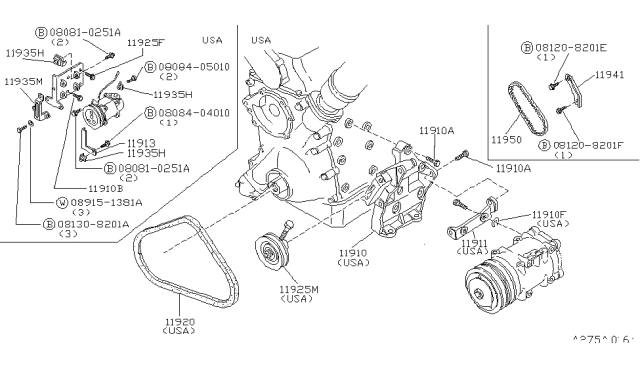 1982 Nissan 720 Pickup Compressor Mounting & Fitting Diagram 2