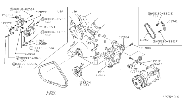 1984 Nissan 720 Pickup Power Steering Oil Pump Belt Diagram for 11950-80W10