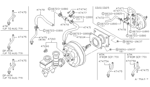 1983 Nissan 720 Pickup Vacuum Hose Diagram for 47471-06W00