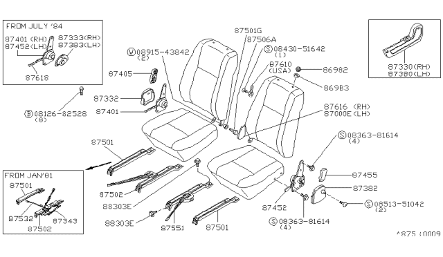 1982 Nissan 720 Pickup Seat Adjusting Parts (Separate Type) Diagram