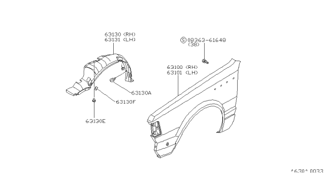 1986 Nissan 720 Pickup Protect Fender LH Diagram for 63881-04W00